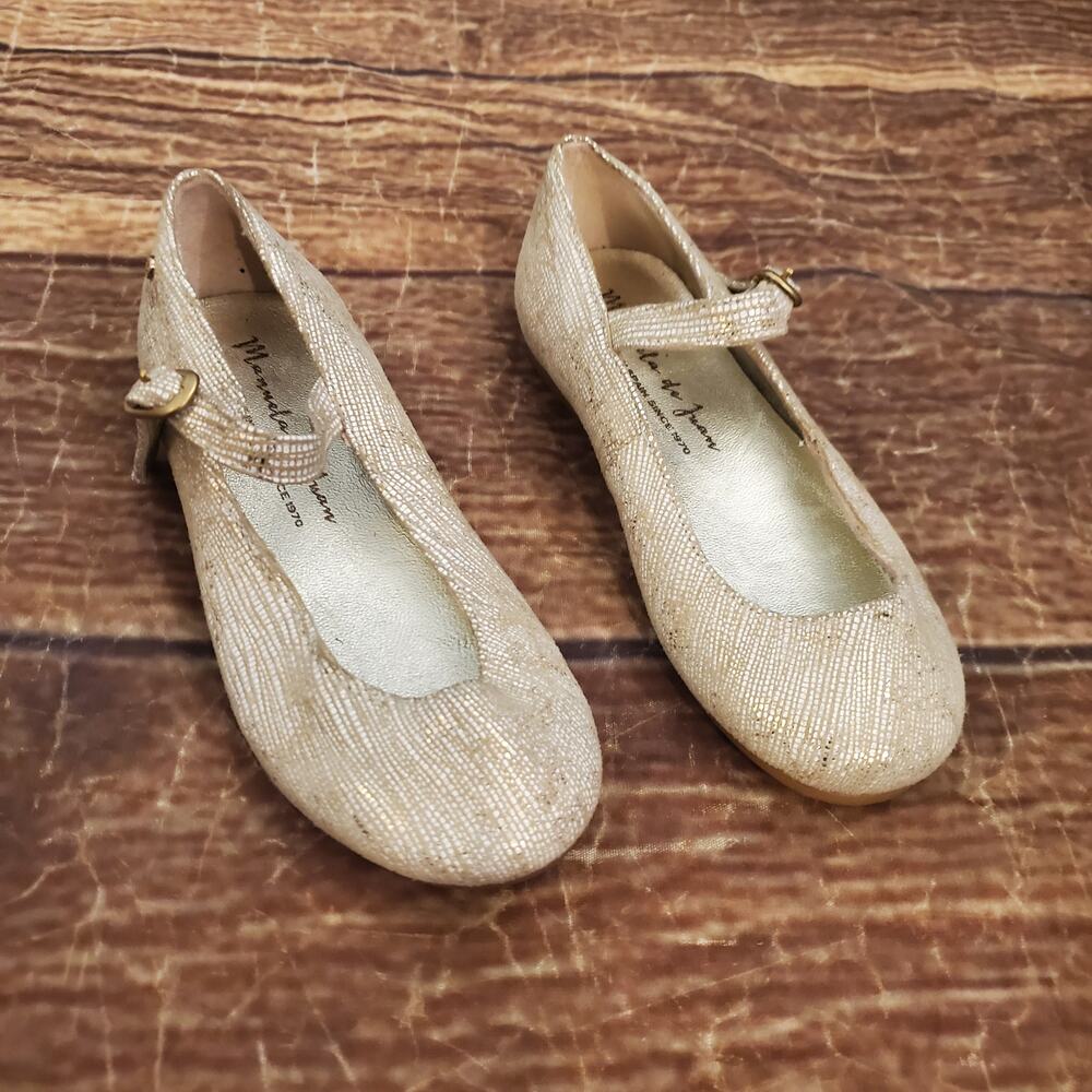 Manuela de Juan Platinum Metallic Textured Mary Janes Size 25